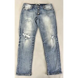 KanCan Mid Rise  Denim Jeans Blue Button‎ Fly Size 15/31 Women's Distressed